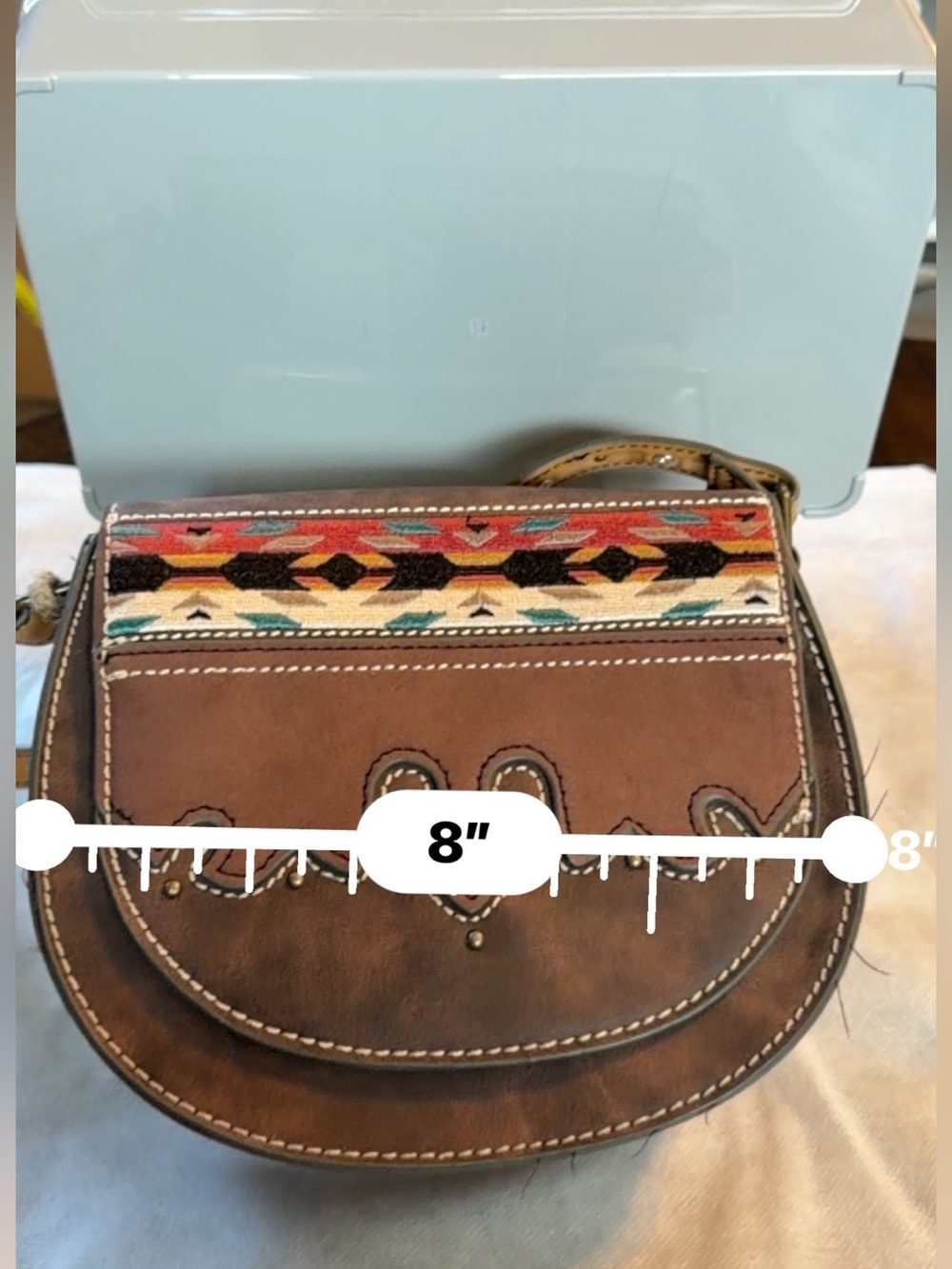 Tony Lama Brown Leather Crossbody with Multicolor Aztec Accent - Picture 6 of 8